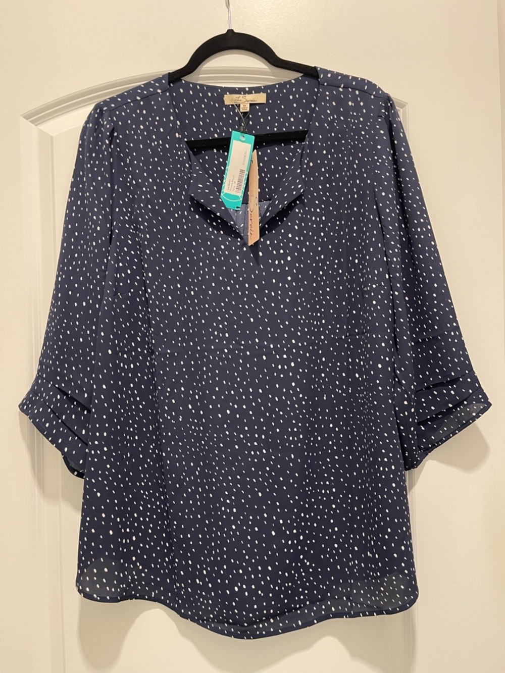 Stitch Fix Navy Blue Dot Print V-Neck Blouse